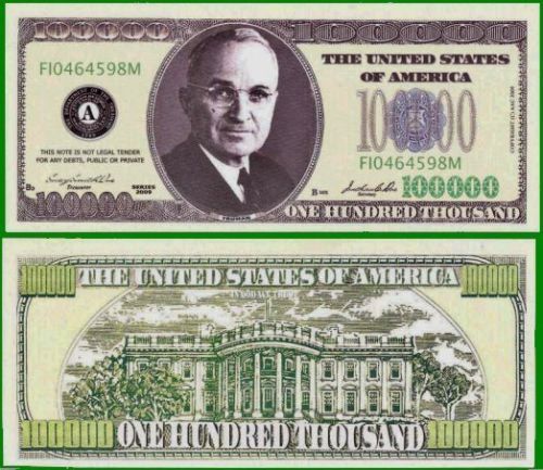 100 Factory Fresh Harry Truman 100,000 Dollar Bills  