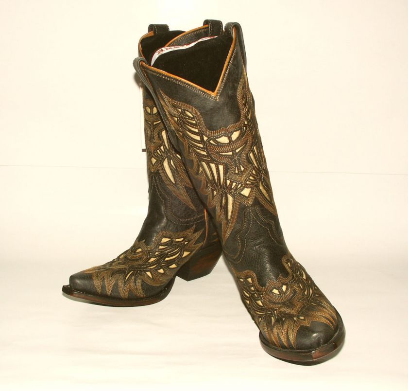 320 Womens Lucchese Resistol Ranch Boots M3582 Black Glitter Calf w 