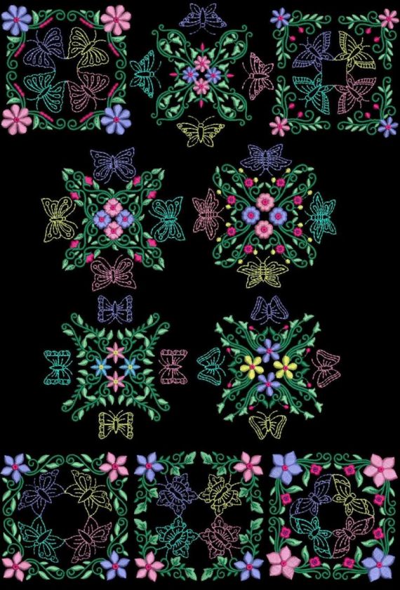Exotic Floral Butterflies Machine Embroidery Design CD 4x4 for Brother 
