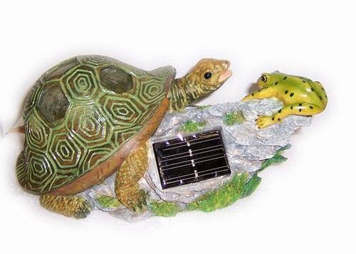 Turtle and Frog Sculpture Solar Night Light Outdoor NEW  