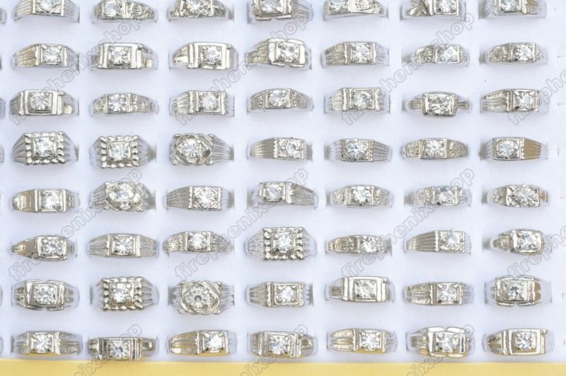 Wholesale lots 40 clear crystal rhinestone silver p man Rings  