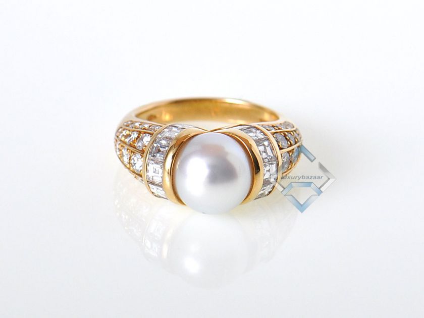Bvlgari Bulgari 18K Yellow Gold Diamond and Pearl Ring  
