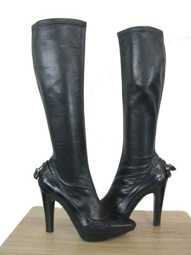 Celine Knee High Double Platform Lthr Boots w/Logo 40  