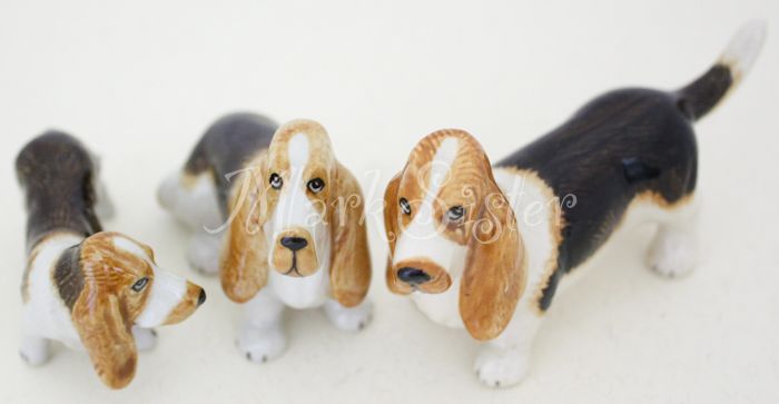 Figurine Animal Ceramic Statue 3 Dog   Basset Hound  