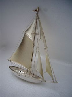   CRAFTED OLD JAPANESE STERLING SILVER MODEL YACHT SHIP 