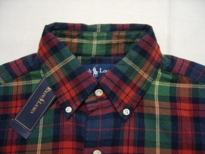 Mens Polo Ralph Lauren PONY Flannel L Shirt Button Green Red Navy 