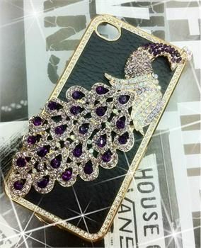 New Blue leather Luxury Peacock Rhinestone Case Cover for iPhone 4 4G 