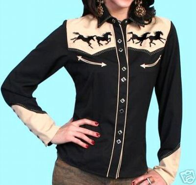 GALS XS SCULLY BLING WILD HORSES WESTERN RETRO SHIRT  