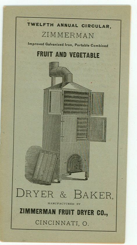 1879 CATALOG  ZIMMERMAN FRUIT & VEGETABLE DRYER & BAKER  