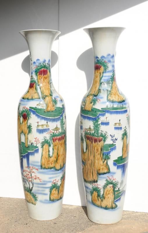 Pair 6ft Japanese Pottery Katui Urns Porcelain Vases  