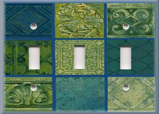   Switch Plate Cover   Tuscan Tile Mosaic   Green And Blue Hues  