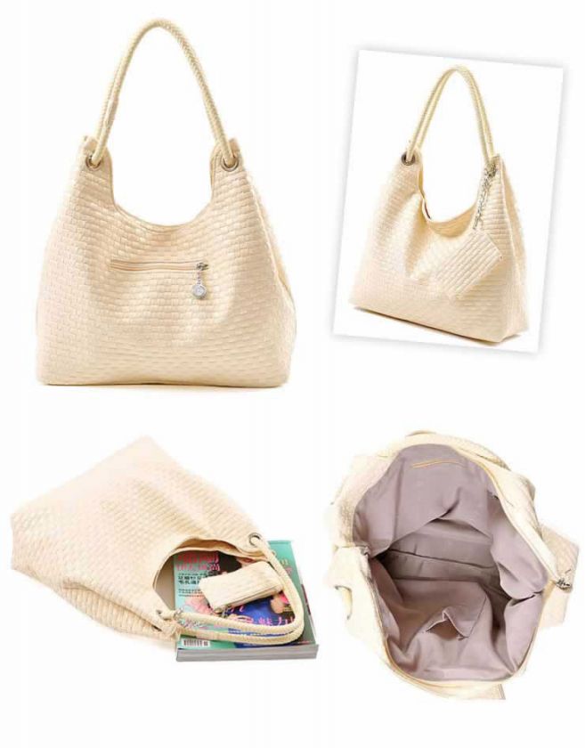   Womens PU Leather Woven Fashionable Zipper Party Hand Bag  