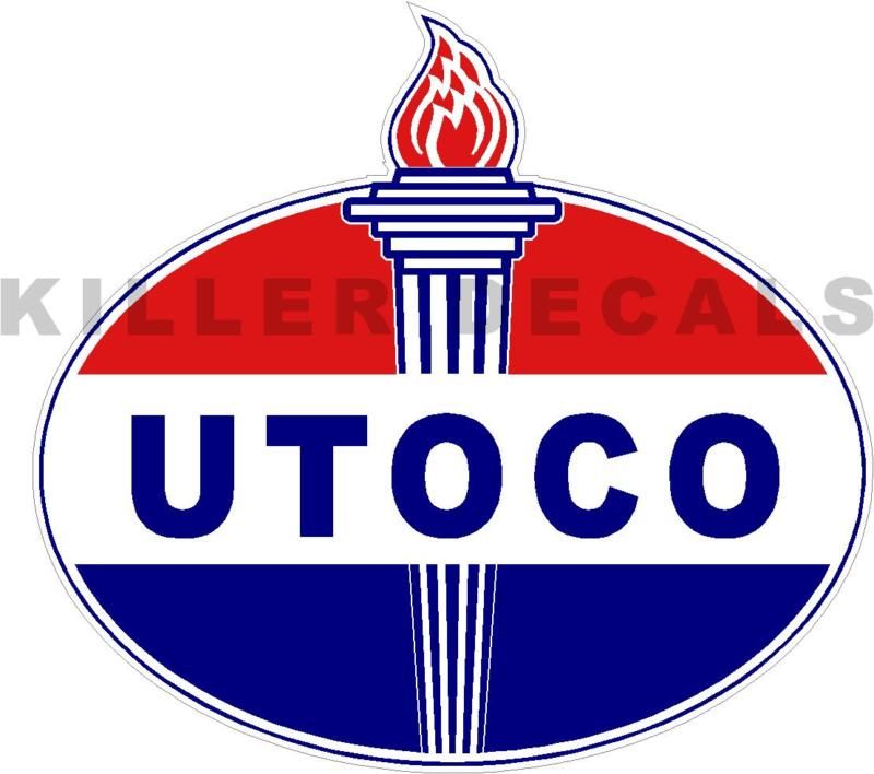 OLD UTOCO TORCH GAS PUMP OIL TANK DECAL amoco  
