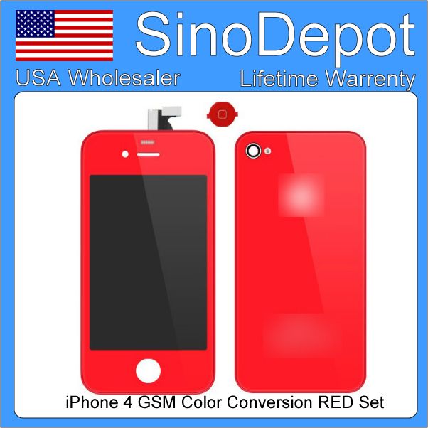 iPhone 4 GSM ATT Red LCD Screen Digitizer Back Cover Housing 