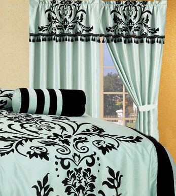 15pc AQUA BLUE COMFORTER+CURTAIN BED IN A BAG SET QUEEN  