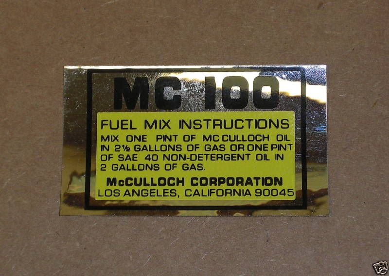 Vintage McCULLOCH Mc 100 Decal Sticker 63937 Go Kart  